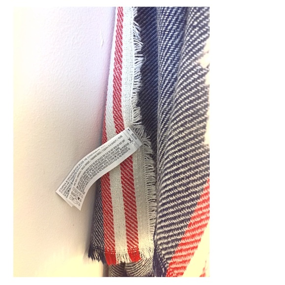 Blanket Oversized New Scarf Wrap Navy Red Ivory - Picture 4 of 7