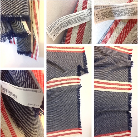 Blanket Oversized New Scarf Wrap Navy Red Ivory - Picture 2 of 7