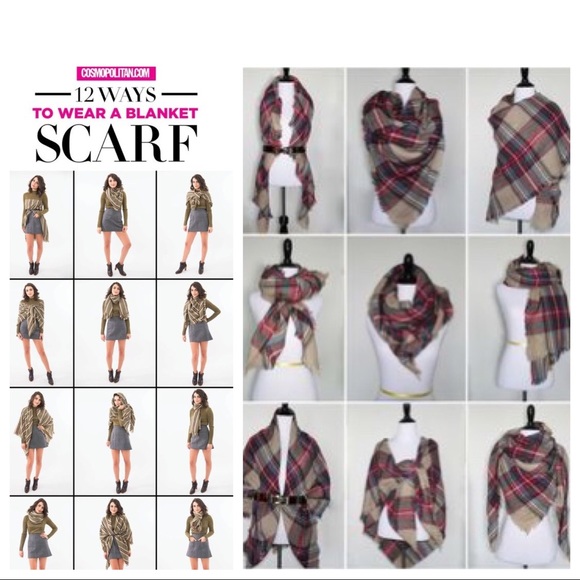 Blanket Oversized New Scarf Wrap Navy Red Ivory - Picture 5 of 7