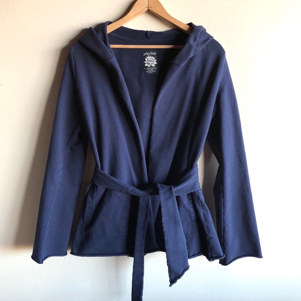 Lucky Brand navy blue hooded wrap cardigan