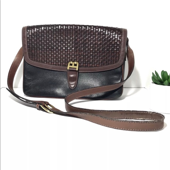 Bally Handbags - Bally Woven Leathet Black Brown Crossbody Brass B