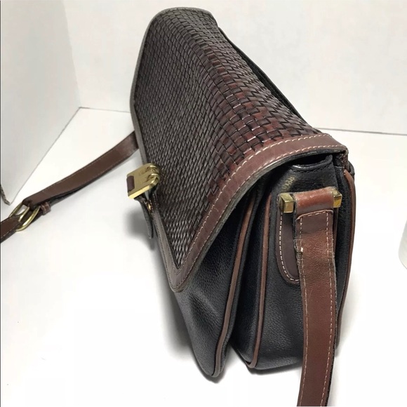 Bally Woven Leathet Black Brown Crossbody Brass B - Picture 4 of 8
