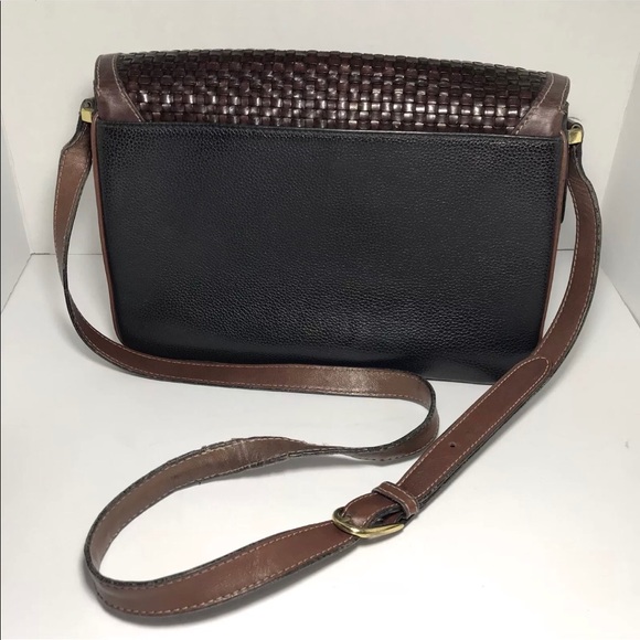 Bally Woven Leathet Black Brown Crossbody Brass B - Picture 2 of 8