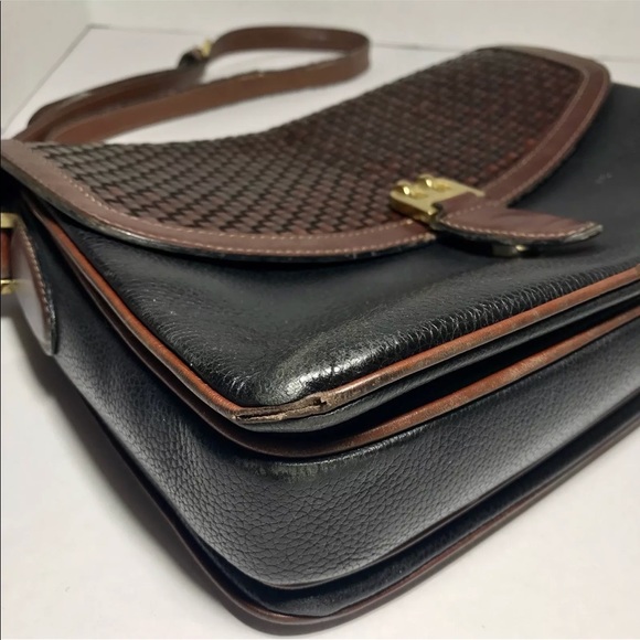 Bally Woven Leathet Black Brown Crossbody Brass B - Picture 6 of 8