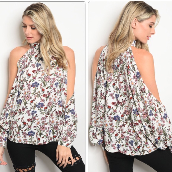 Floral cold shoulder top - Picture 3 of 3