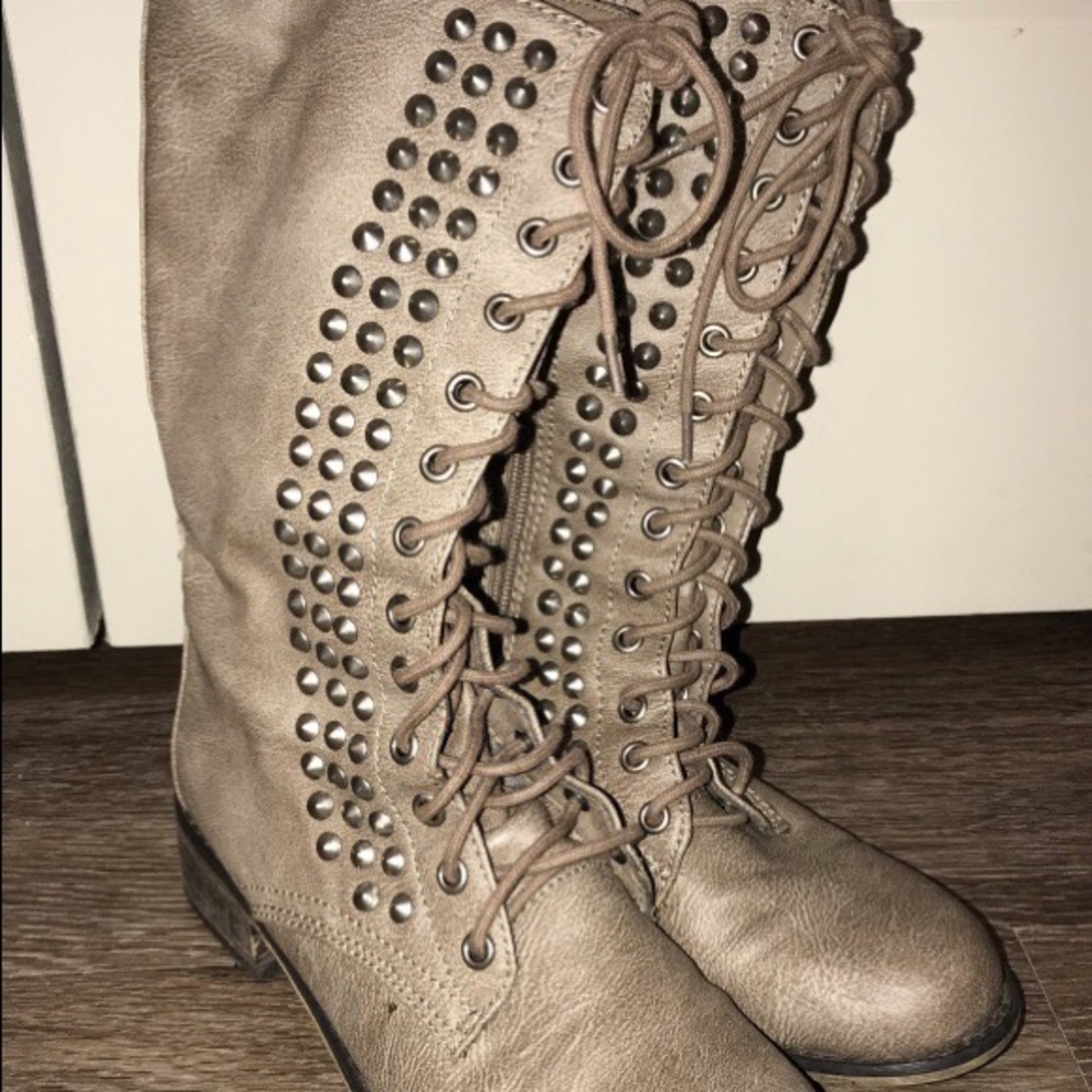 Tan Studded Combat Boots
