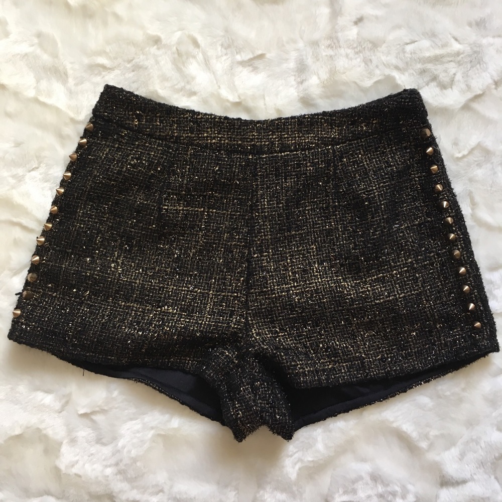 Black and Gold Tweed Studded Shorts