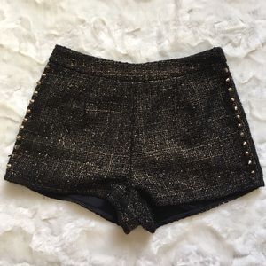 Black and Gold Tweed Studded Shorts