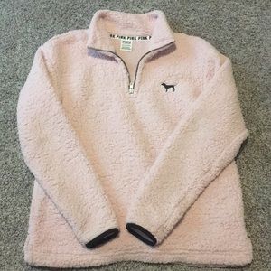 Pink Sherpa Boyfriend Quarter-Zip Jacket