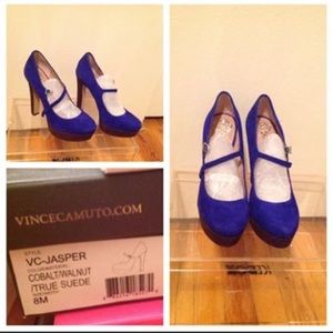 Vince Camuto, Cobalt & black suede platform pumps