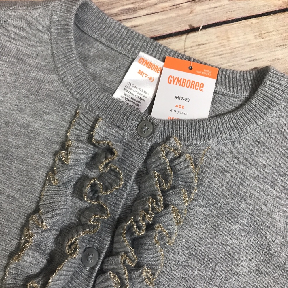 Gymboree Flight of Fancy Ruffle Cardigan Gray Gold - Picture 3 of 4
