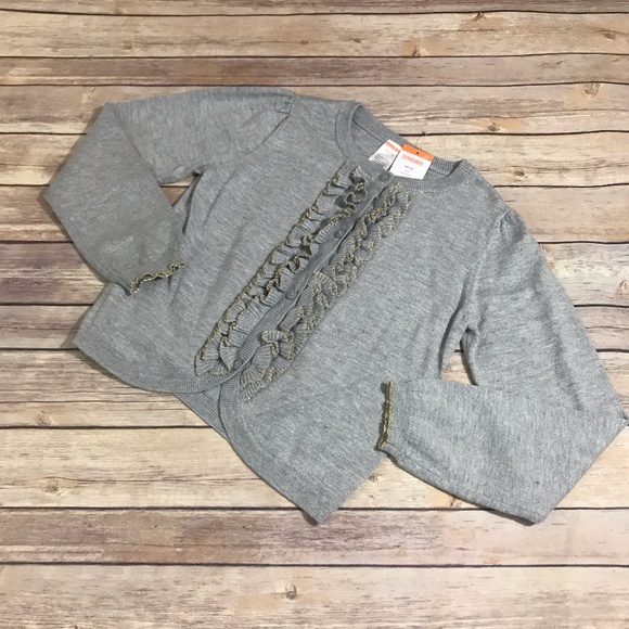 Gymboree Flight of Fancy Ruffle Cardigan Gray Gold - Picture 2 of 4