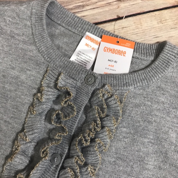Gymboree Flight of Fancy Ruffle Cardigan Gray Gold - Picture 3 of 4