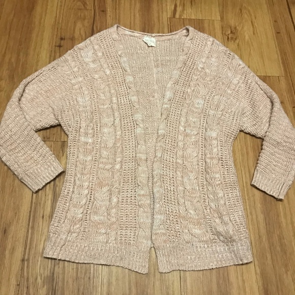 Pink Rose Sweaters - Pink Rose Light Pink Cable Knit Cardigan Sweater