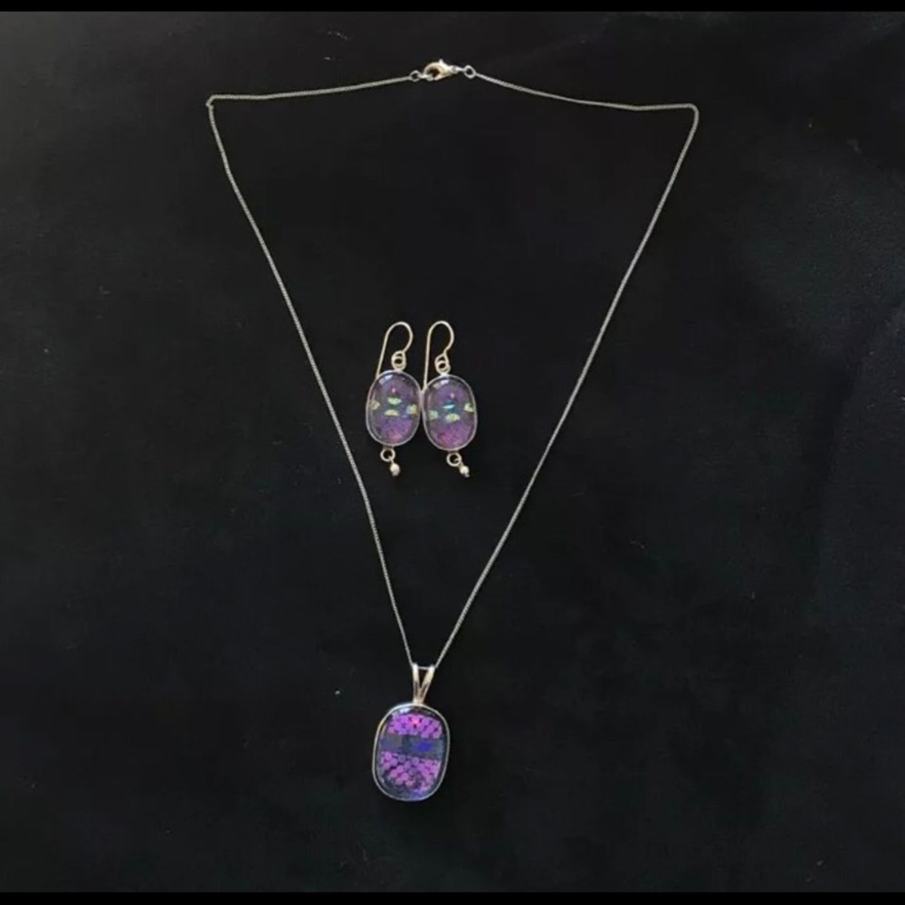 Hawaiian Glass Silver earring & Necklace