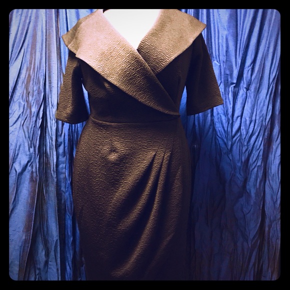Plus Sized Portrait-Collar Wrap Dress - Picture 1 of 8