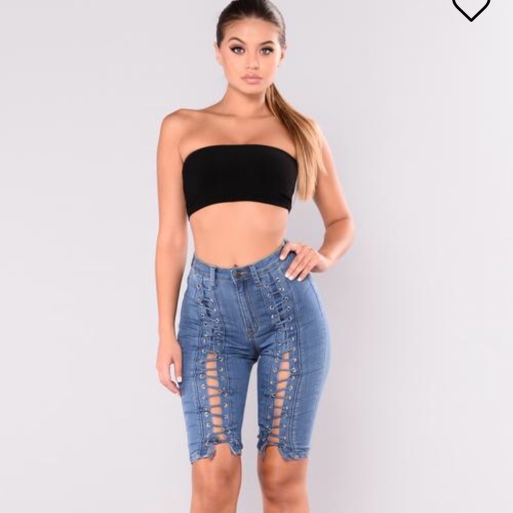Lace up jeans fashion nova