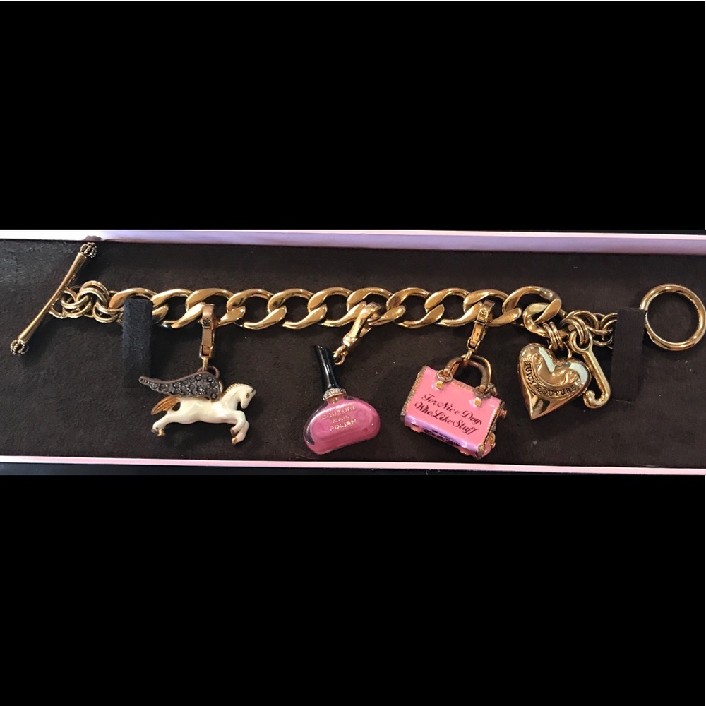 Juicy Couture charm bracelet with 3 charms in box