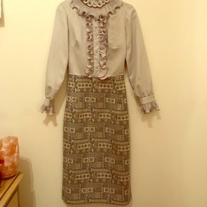 Vintage 1960s MadMen Ruffle Dress silver gray gold