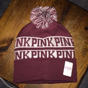 PINK maroon pom pom hat