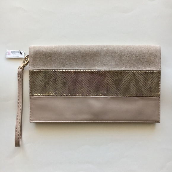 White House Black Market Handbags - Pieced clutch bag taupe metallic