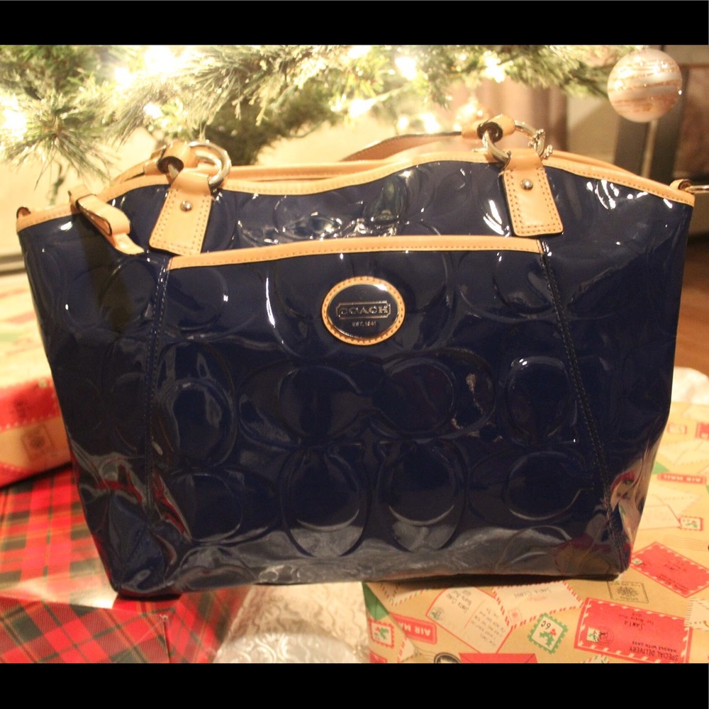 NEW dark blue embossed Coach bag