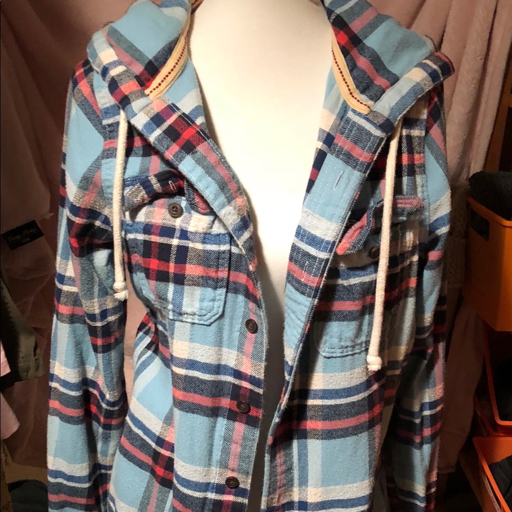 Gorgeous colored hollister M flannel with hood!