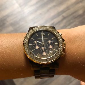 MK Gold/Tortoise Brown Watch