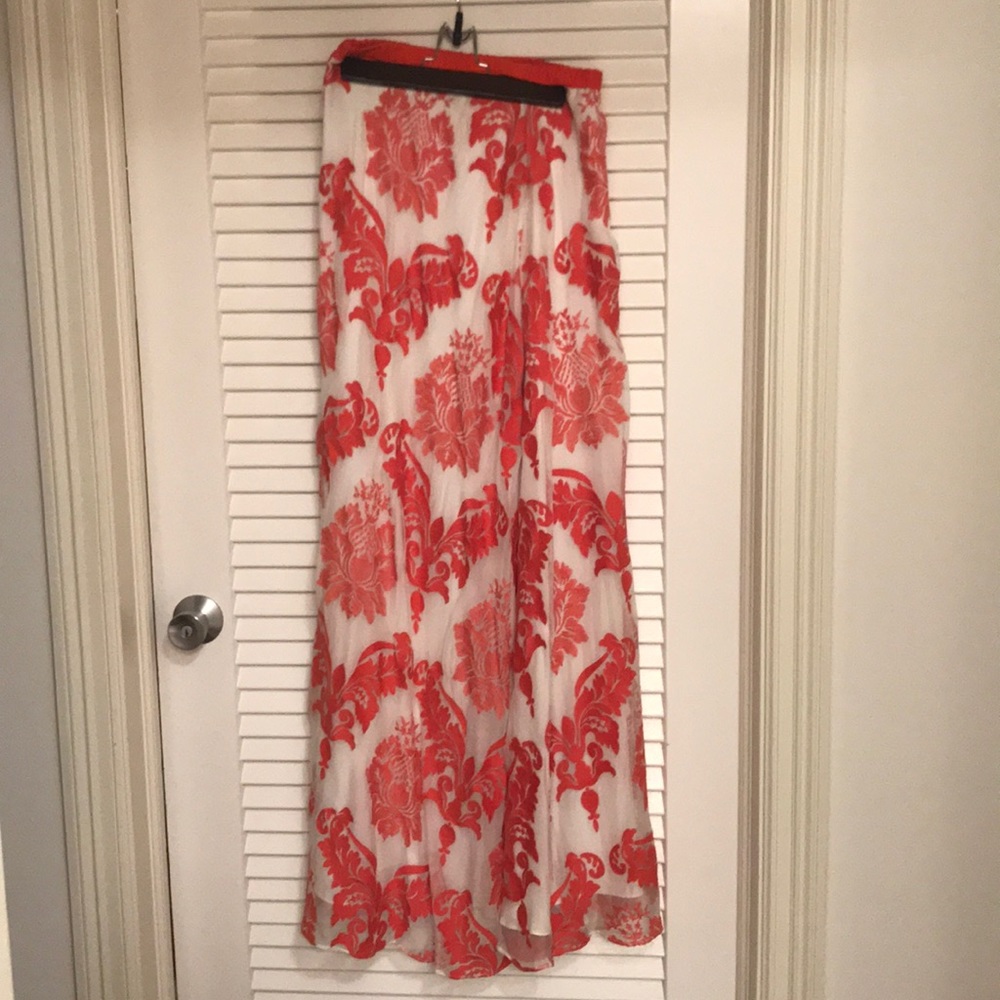 Alexis coral and white maxi skirt