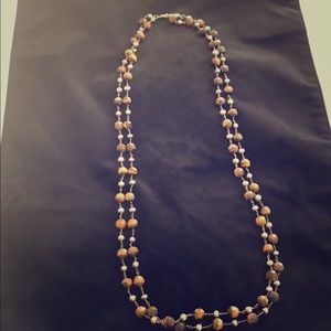 Ann Taylor Tiger Eye Necklace w/grey pearl 18”