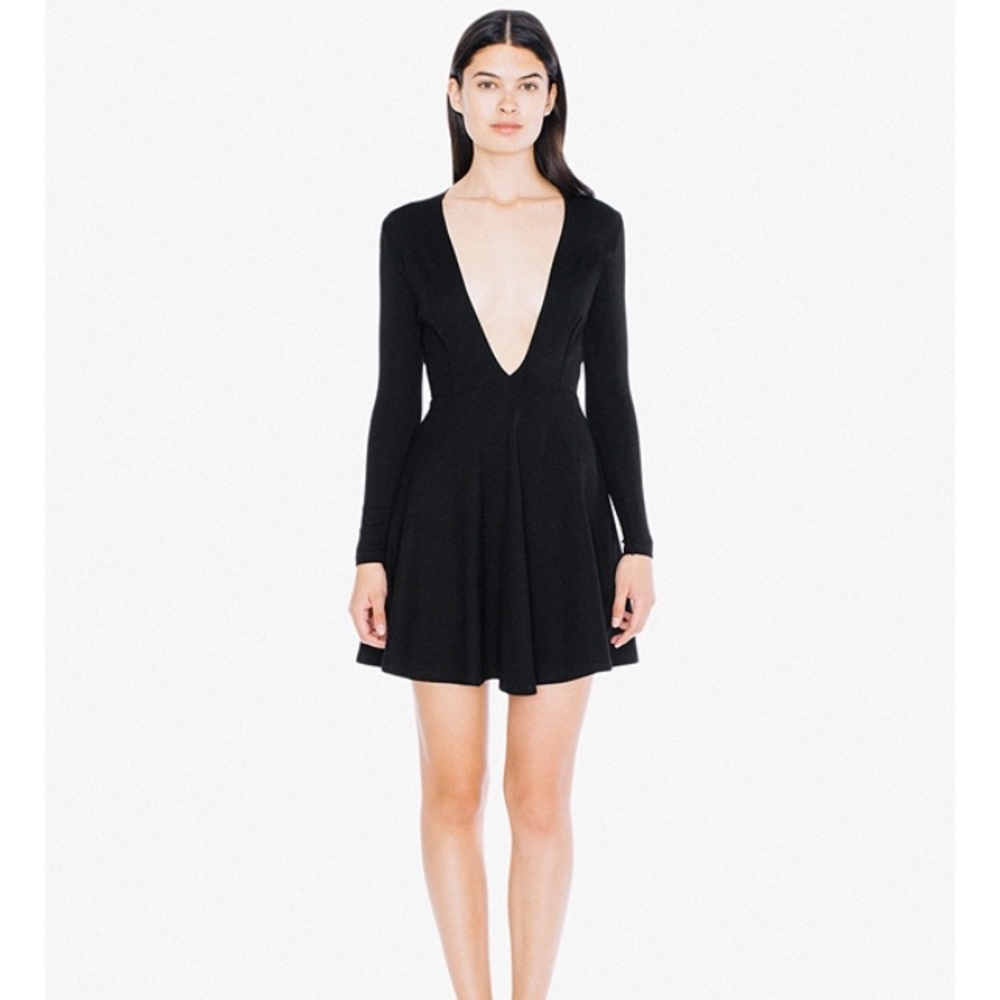 American Apparel Ponte Deep V Black Skater Dress