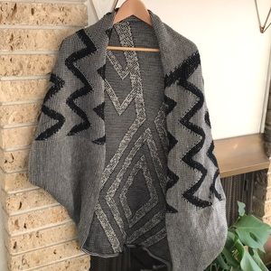 Gray and Black Chevron detail Knit Shawl/ Cardigan