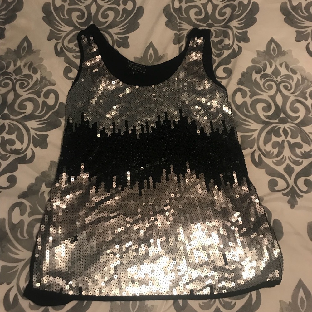 Black and Silver Sequence Tank Top