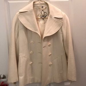 GUESS off white wool blend pea coat