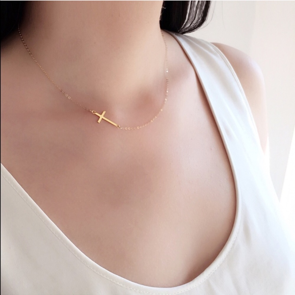 Rose gold horizontal cross necklace