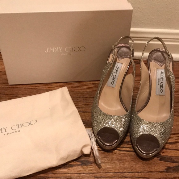 Jimmy Choo Shoes - Jimmy Choo champagne glitter sling pump