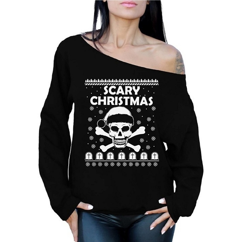 Black Off-The-shoulder Ugly Christmas Sweater Sz L