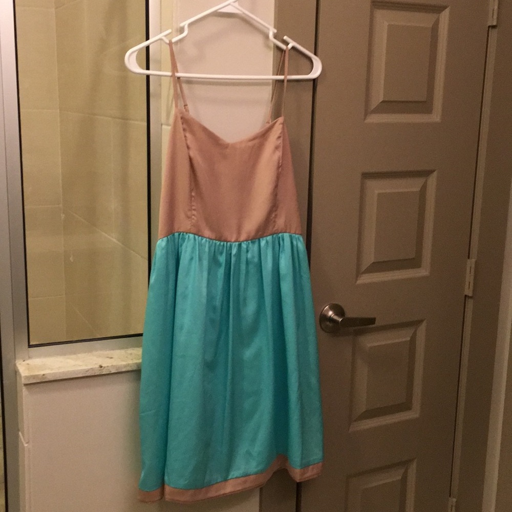 Blue and tan cutout back dress size S