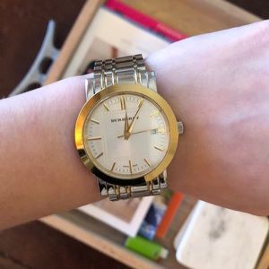 Burberry large check stainless steel and gold