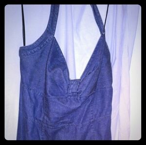 Denim button claps halter dress