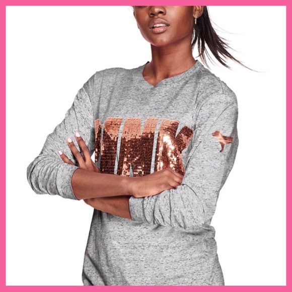 PINK Victoria's Secret Tops - •Victoria’s Secret PINK•Bling long sleeve logo tee