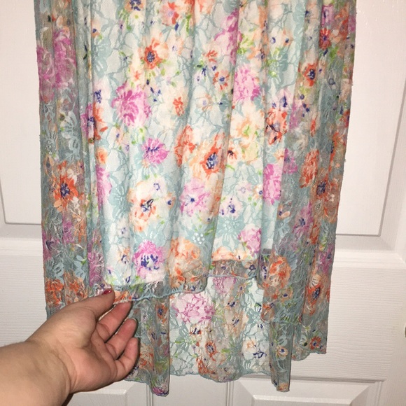 NWOT High Low Blue Floral Dress With Brown Belt - Picture 6 of 7