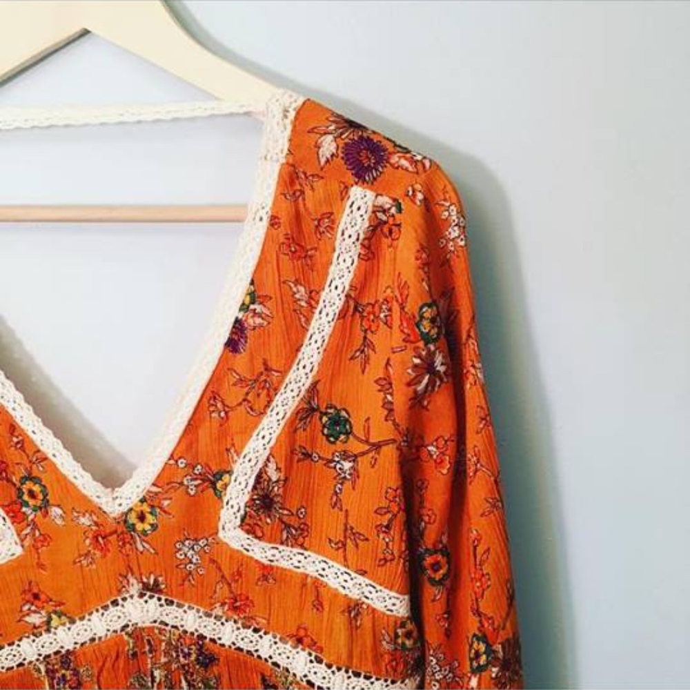 Patrons of Peace NWT Boho Orange Hippie Lace Sz M - Picture 7 of 7