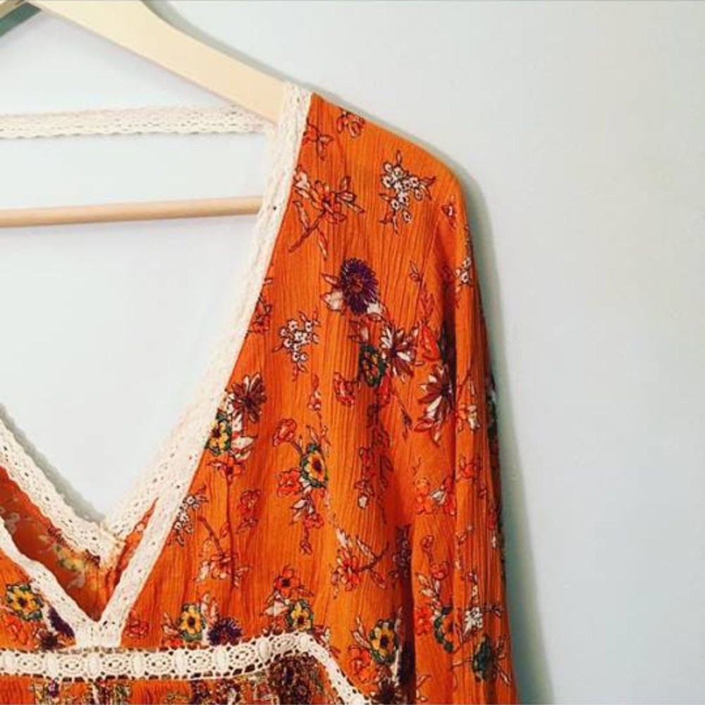 Patrons of Peace NWT Boho Orange Hippie Lace Sz M - Picture 2 of 7