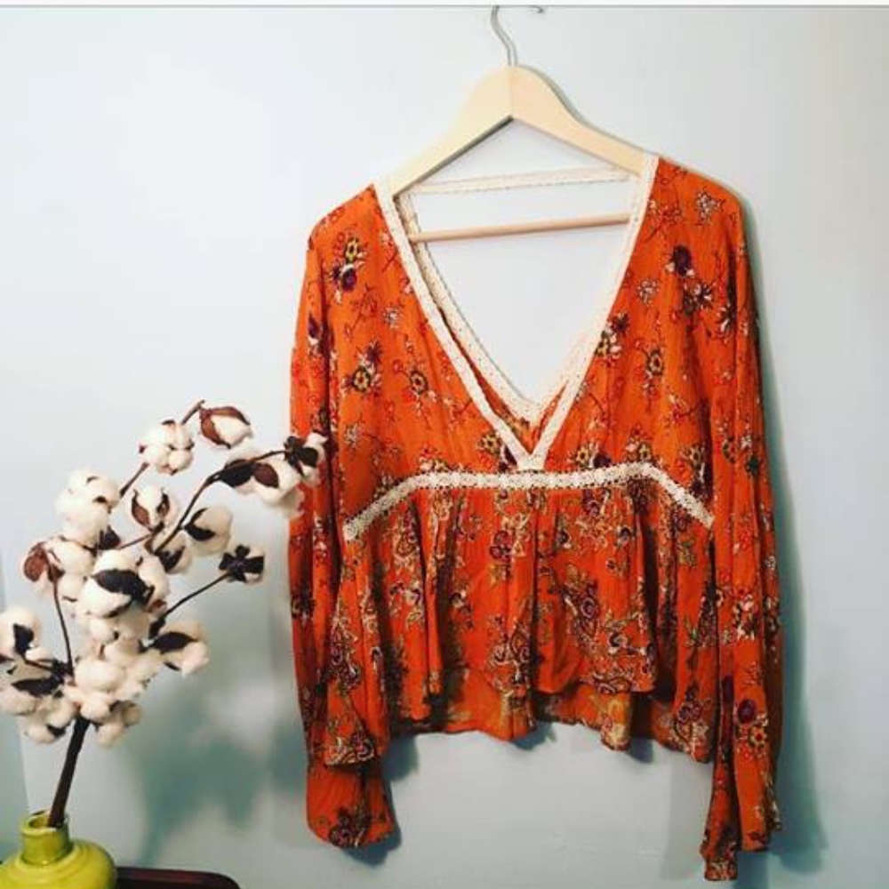 Patrons of Peace NWT Boho Orange Hippie Lace Sz M - Picture 1 of 7