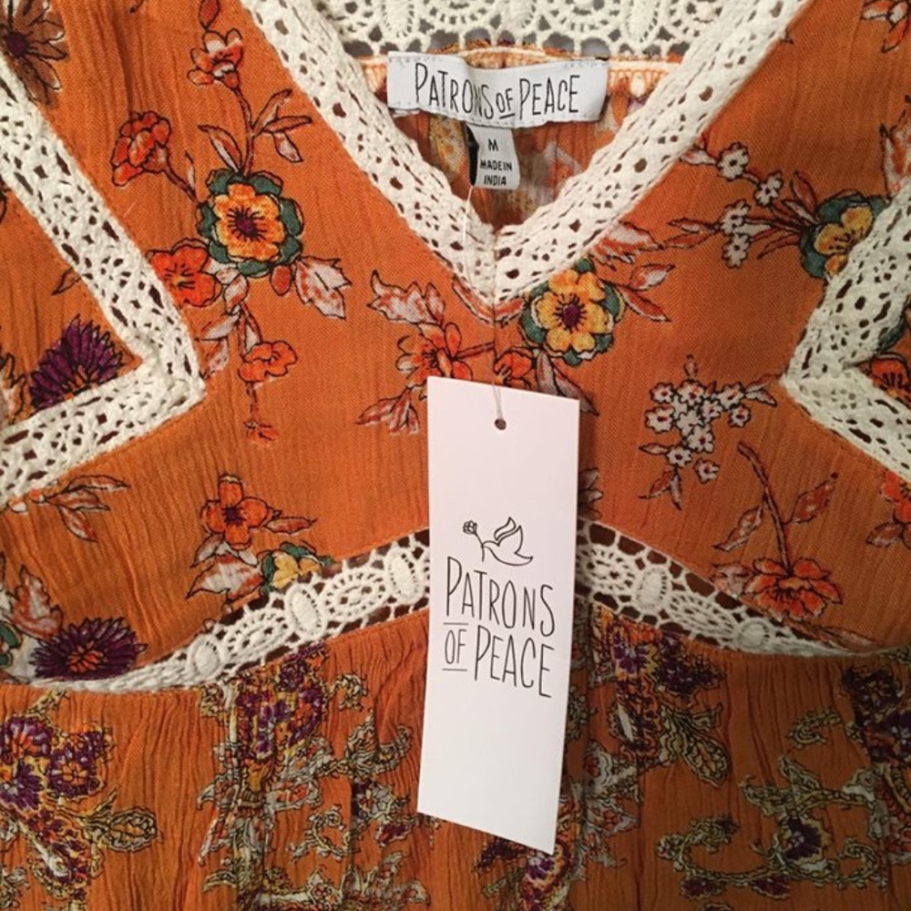 Patrons of Peace NWT Boho Orange Hippie Lace Sz M - Picture 5 of 7
