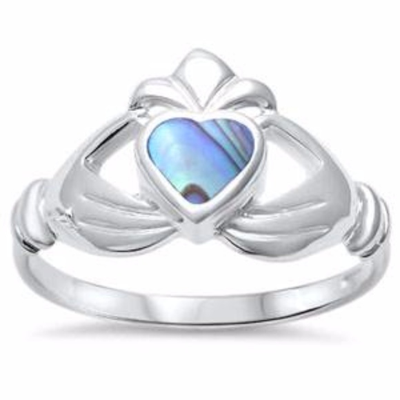 Jewelry - Sterling Silver Abalone Heart Irish Claddagh Ring