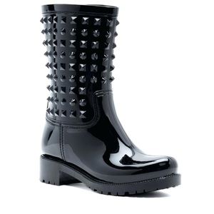 **Short Black Studded Rain Boots **