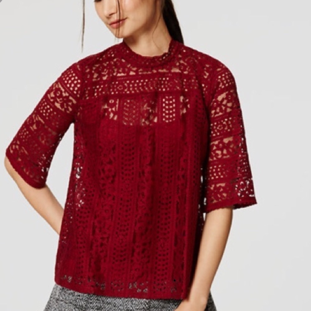 Winter ready Loft lace mockneck blouse size large