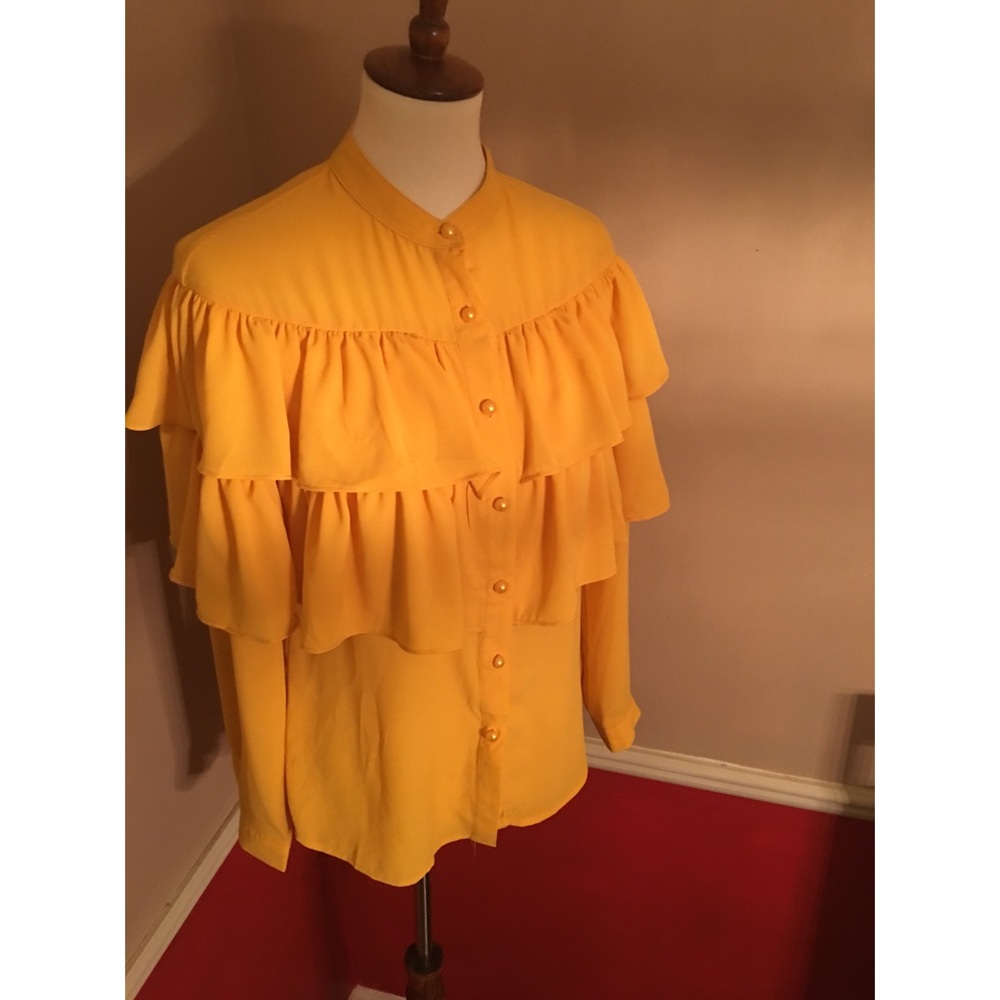 Women’s Mustard Button Down Chiffon Top